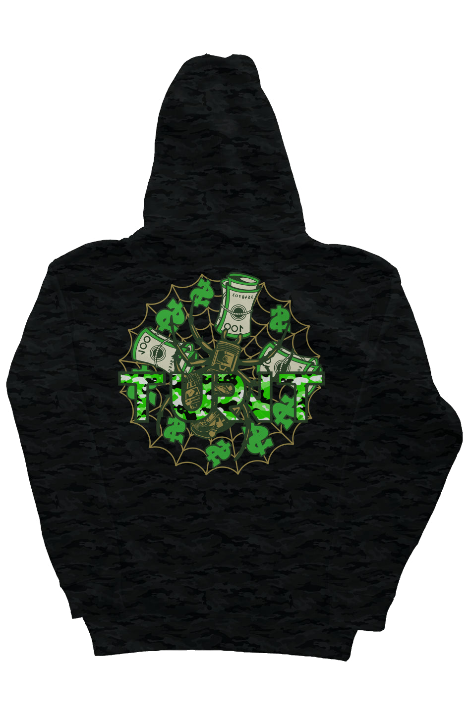 Black Camo Heavyweight Hoodie (Turnt Spider)